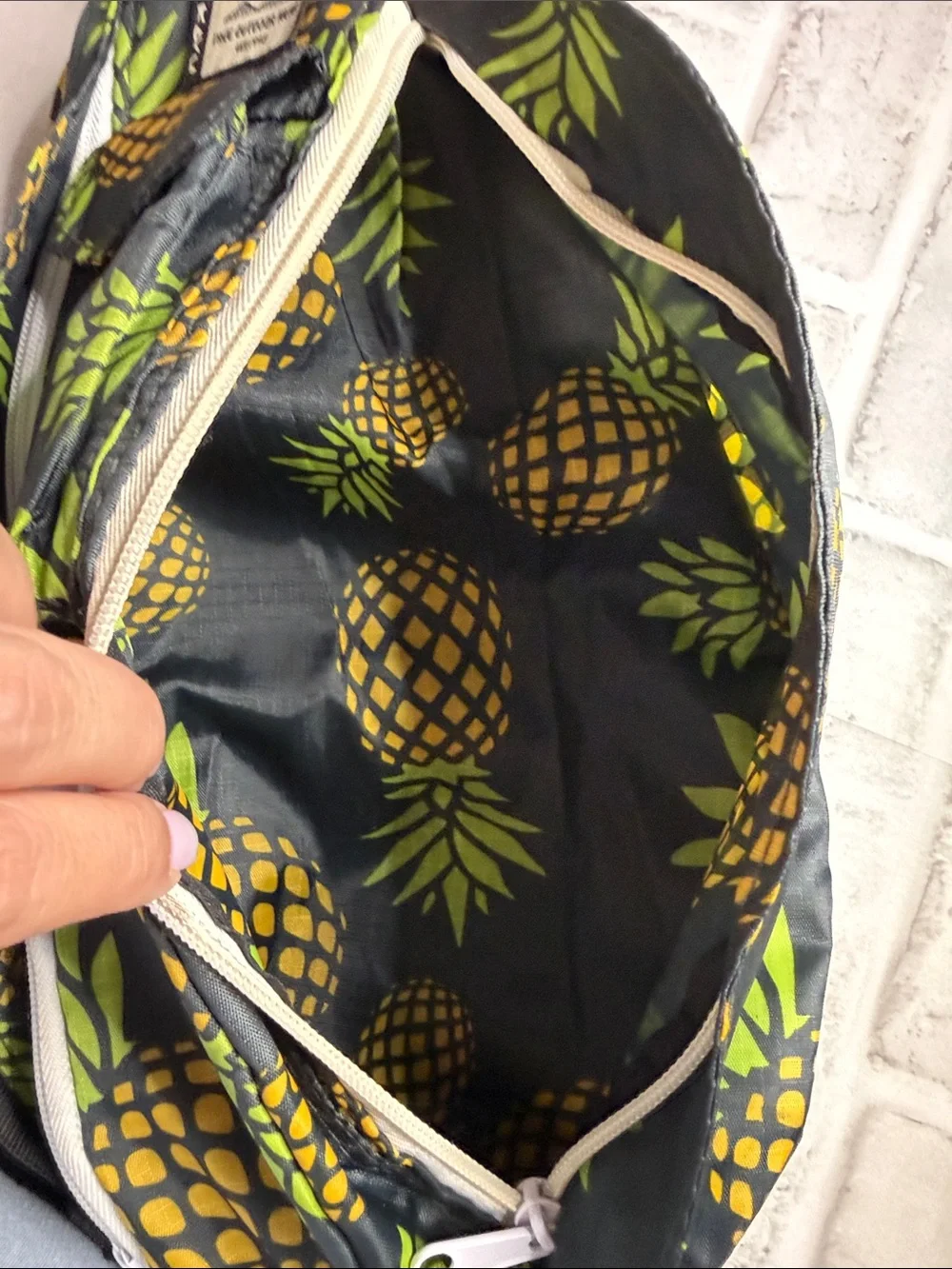 Kavu Black Sling Bag with Yellow Pineapple Print